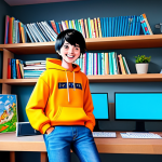 **

A passionate webtoon artist, (gender neutral, specify if needed), in a brightly lit, modern studio, surrounded by digital art tools like a Wacom tablet and multiple monitors. The character is smiling genuinely, fully clothed in comfortable, casual clothing (jeans and a hoodie, for example). Background details include shelves filled with manga and art books. Focus on conveying the joy of creation. "Safe for work," "appropriate content," "fully clothed," "professional," "perfect anatomy," "correct proportions," "natural pose," "high quality," "digital illustration," "bright colors," "upbeat mood."

**
