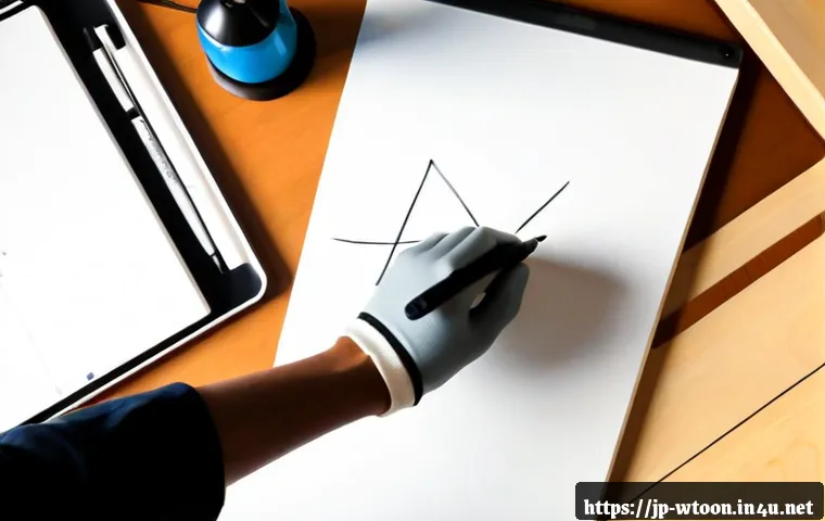 웹툰작가가 추천하는 도구 - Photorealistic overhead view of a professional webtoon artist’s organized workspace, large pen displ...